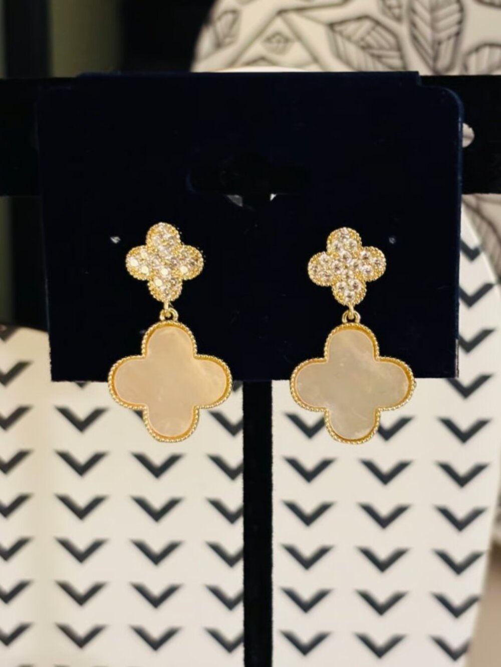 CZ and Mother of Pearl Clover Earrings